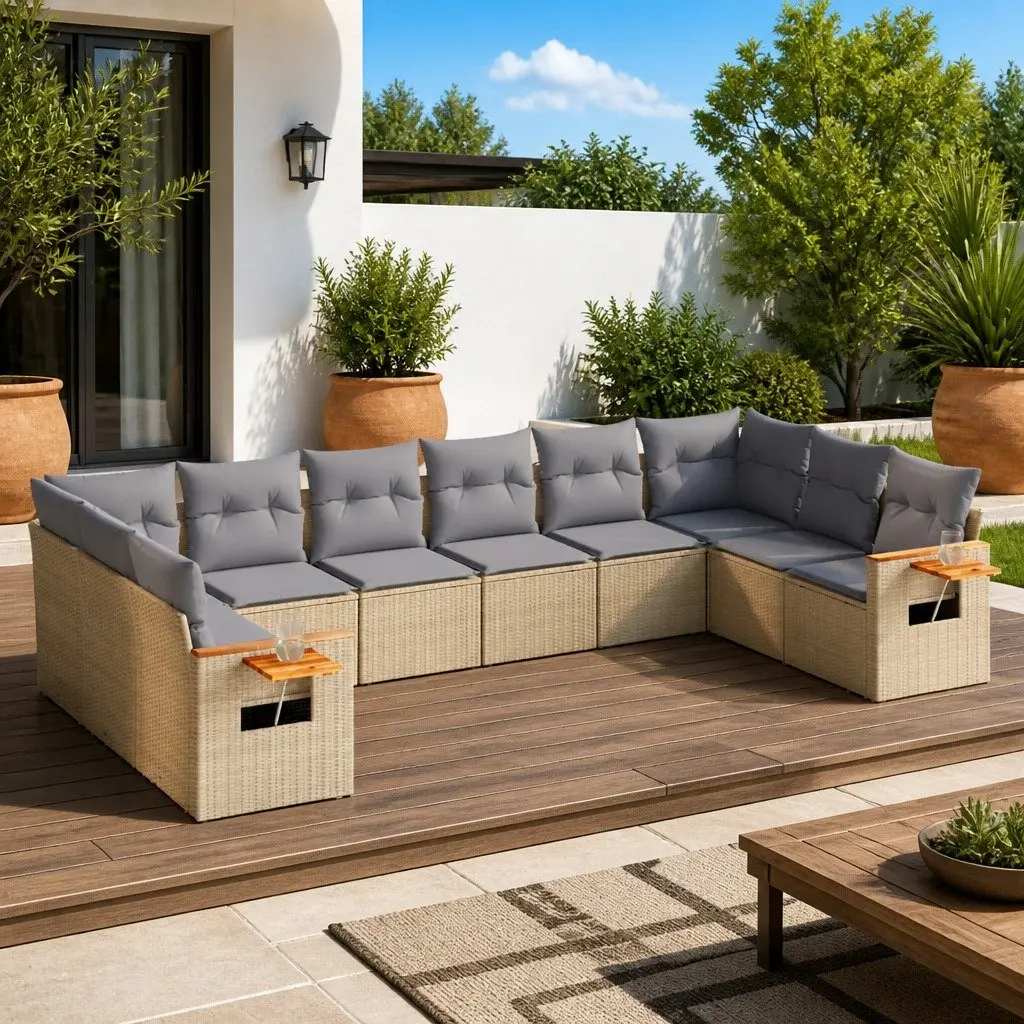 Beige Rattan Modular 10 Piece Garden Sofa Set