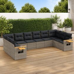 Durable 10 Piece Garden Sofa Set with Cushions in Grey