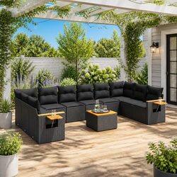 Durable 11 Piece Black Rattan Garden Sofa Set