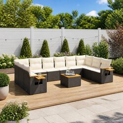 Premium 11 Piece Black Poly Rattan Garden Sofa Set