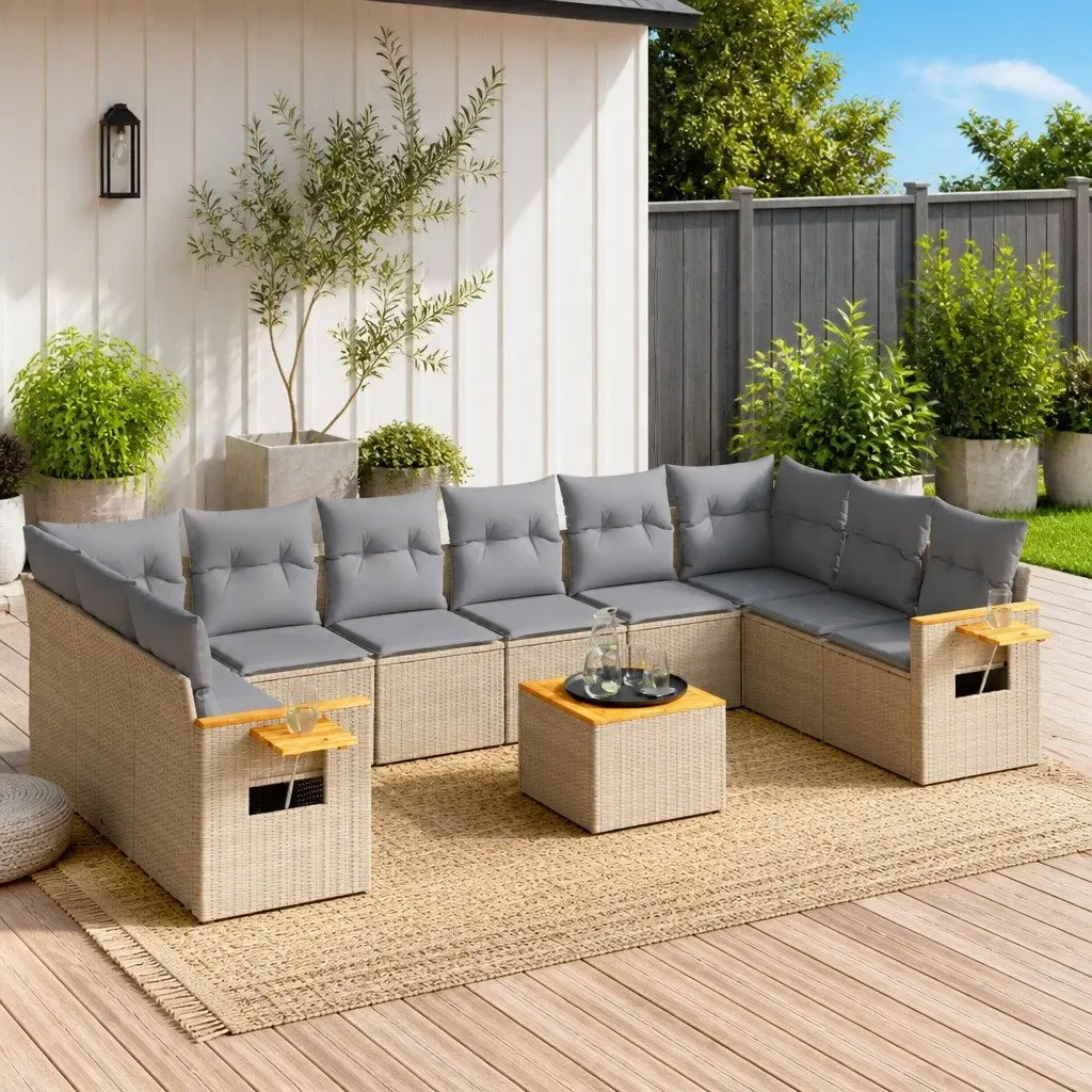 Beige 11 Piece Modular Garden Sofa Set with Cushions