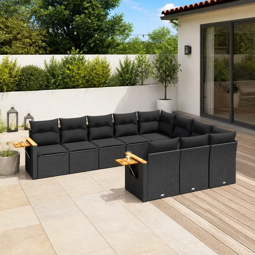 Garden Sofa Set PE Rattan 10 Piece Outdoor Furniture Black Patio Lounge