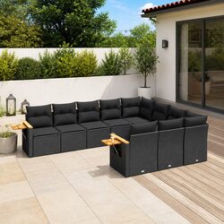 10-Piece Modular Black Poly Rattan Garden Sofa Set