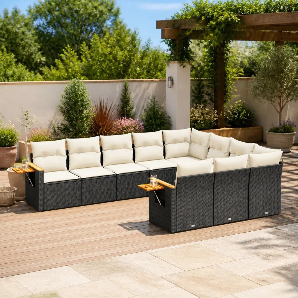 10-Piece Black Rattan Garden Sofa Set
