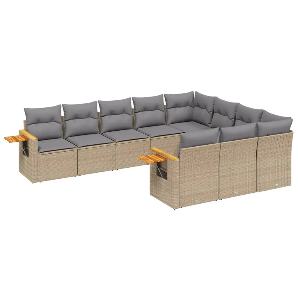 10 Piece Garden Sofa Set PE Rattan Modular Outdoor Furniture with Cushions Beige