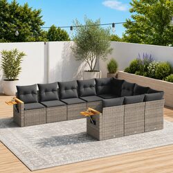 10-Piece Grey Poly Rattan Garden Sofa Set