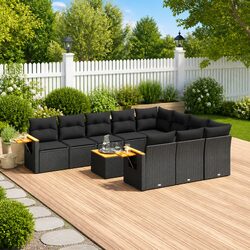 Premium 11 Piece Garden Sofa Set with Black Poly Rattan