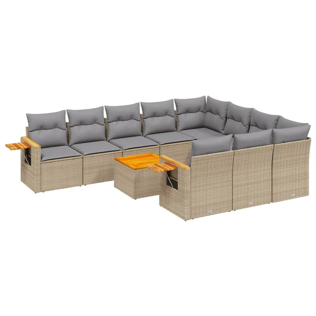 Garden Sofa Set PE Rattan 11 Piece Outdoor Furniture Patio Beige with Cushions