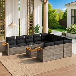 Grey Poly Rattan 11 Piece Outdoor Garden Sofa Set