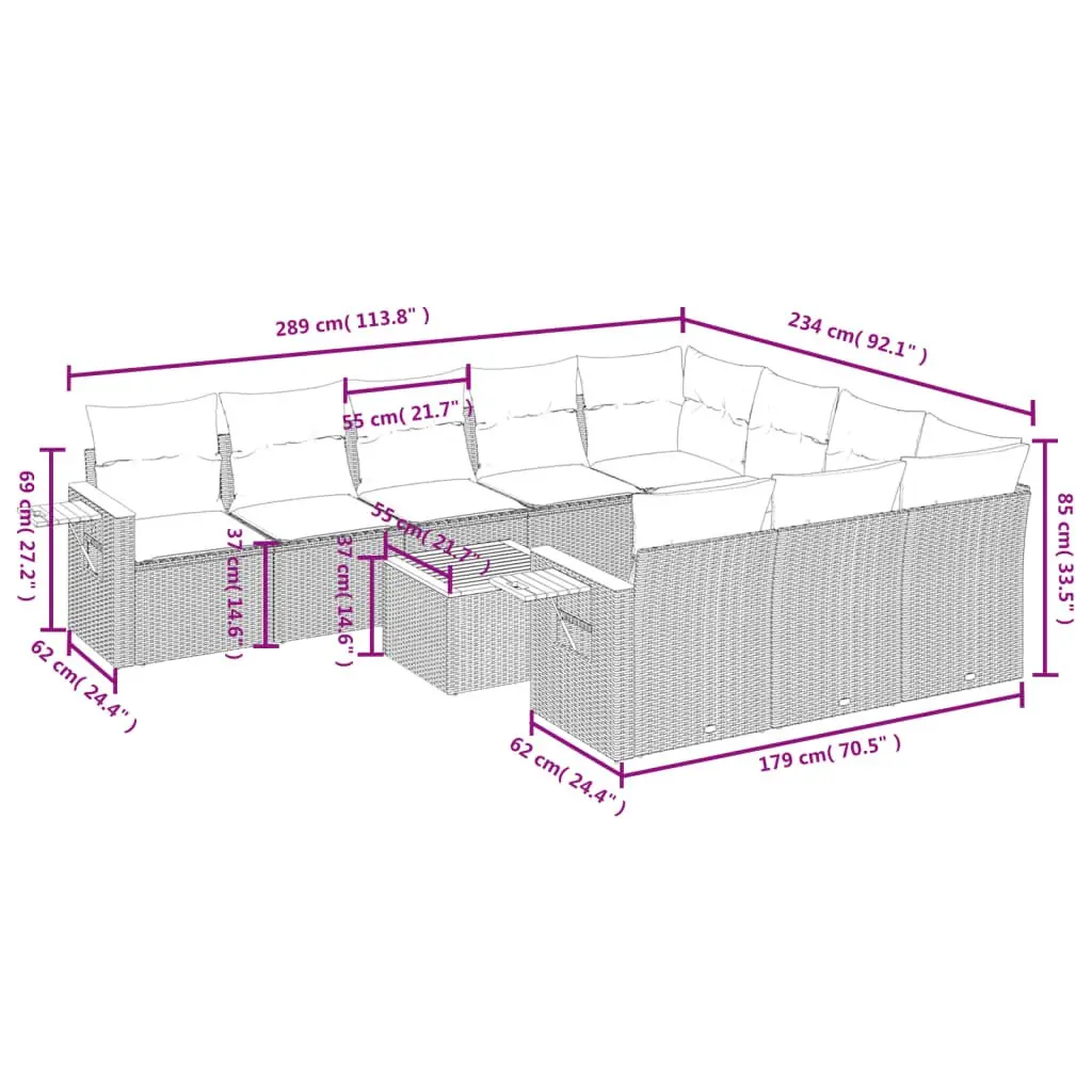 Grey Poly Rattan 11 Piece Outdoor Garden Sofa Set