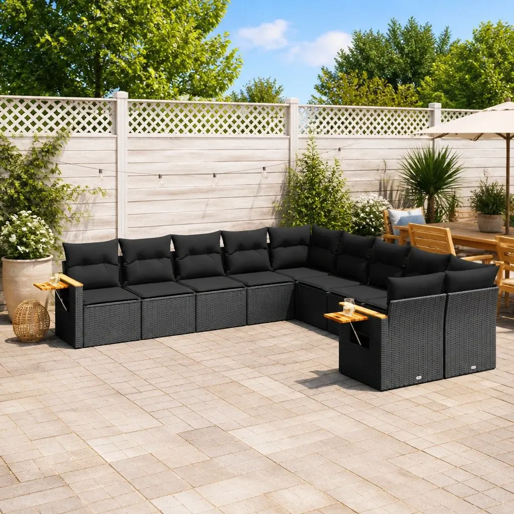 Garden Sofa Set PE Rattan 10 Piece Modular Black Outdoor Furniture