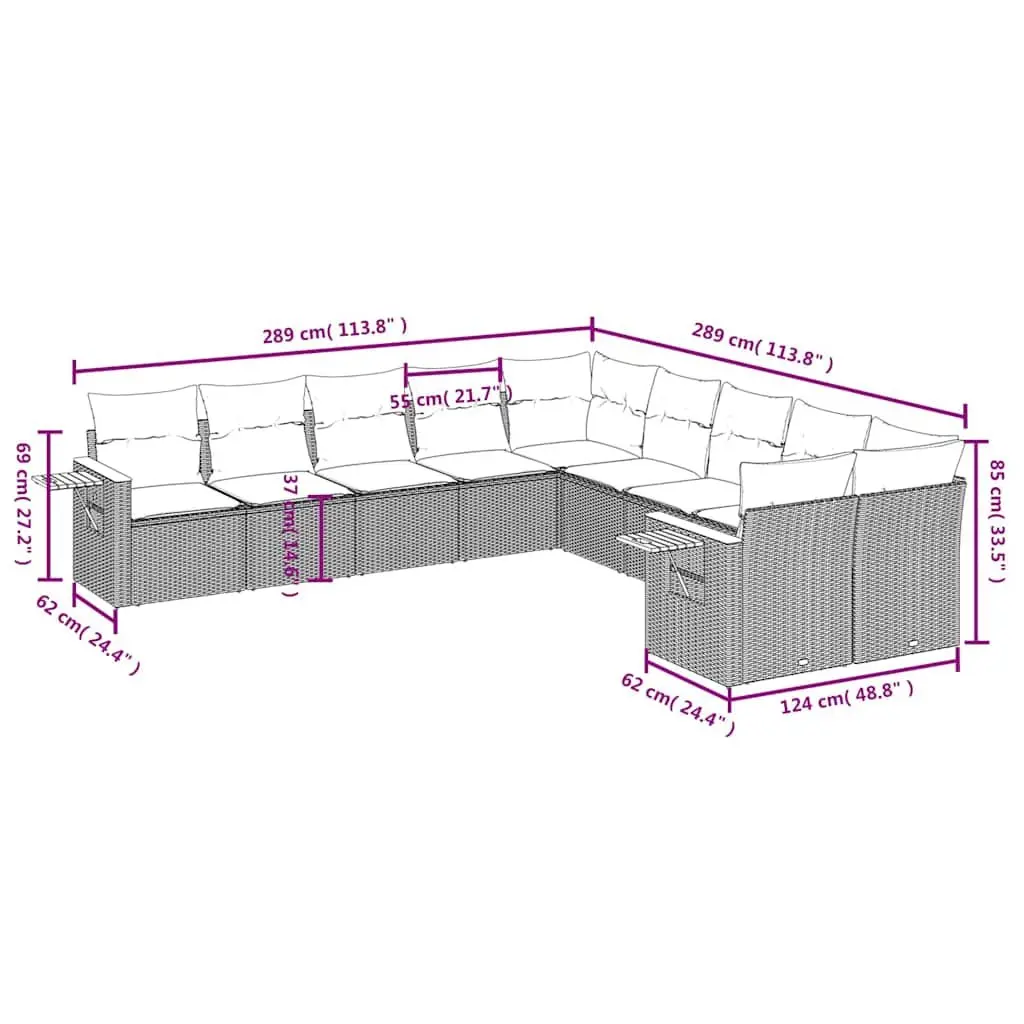 Garden Sofa Set PE Rattan 10 Piece Modular Black Outdoor Furniture