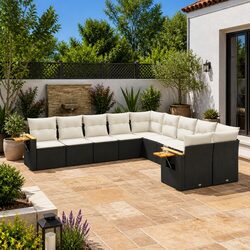 Black Modular Patio Sofa Set 10 Piece Outdoor Furniture