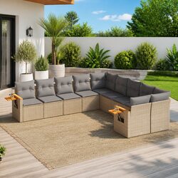 Beige Modular 10-Piece Outdoor Sofa Set for Patios