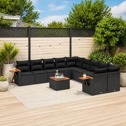Premium Black 11-Piece Garden Sofa Set with Cushions