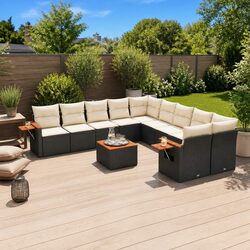 11 Piece Black Poly Rattan Garden Sofa Set