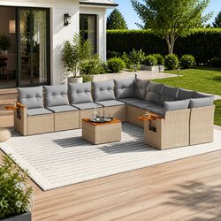 11-Piece Garden Sofa Set in Beige Poly Rattan