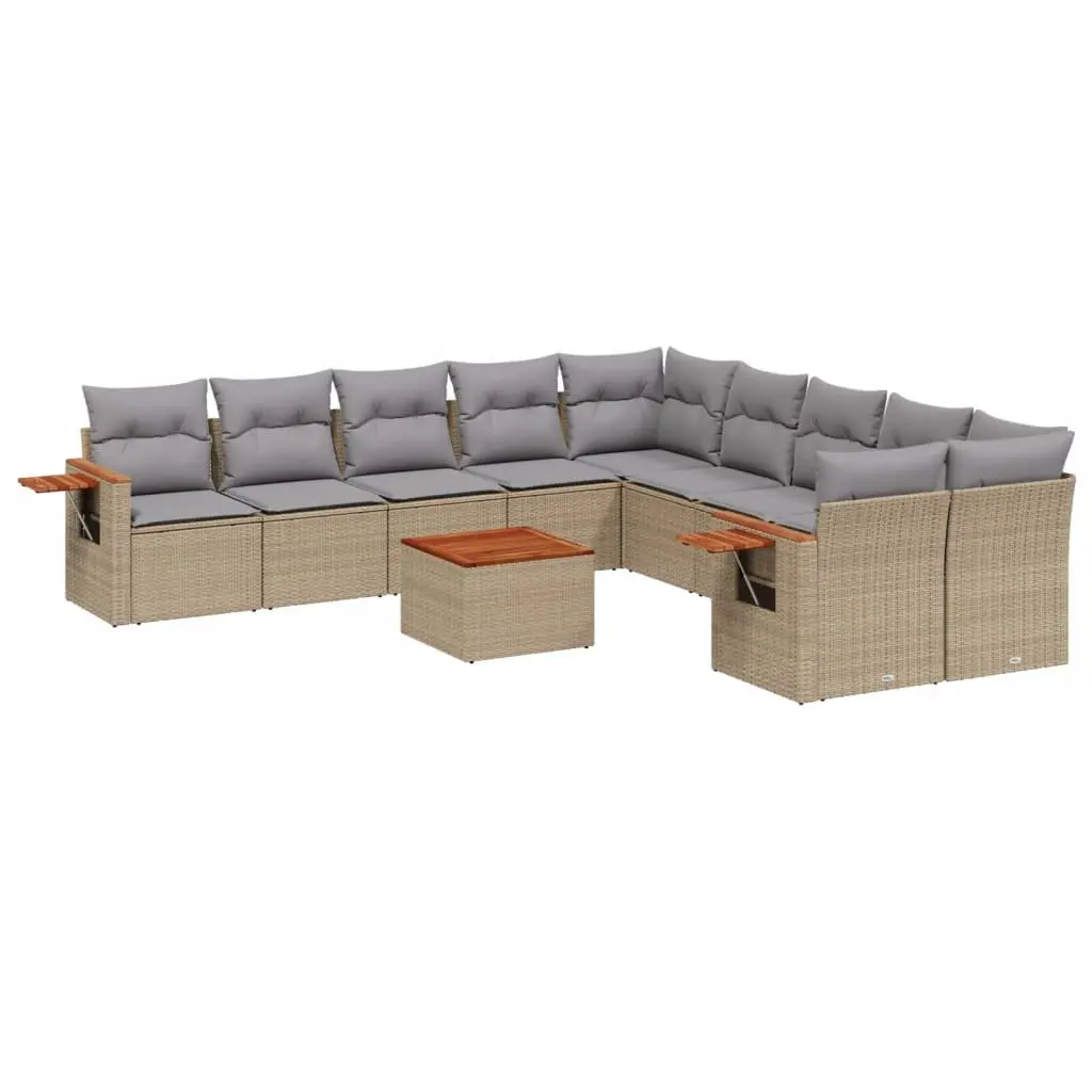 Garden Sofa Set PE Rattan 11 Piece Outdoor Furniture Beige Patio Lounge