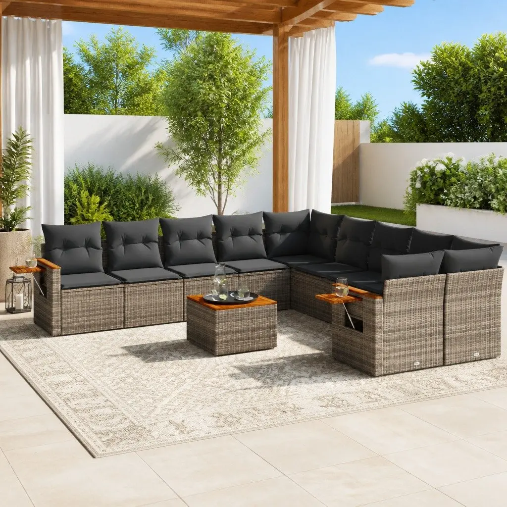 11 Piece Grey Rattan Garden Sofa Set for Outdoor Use