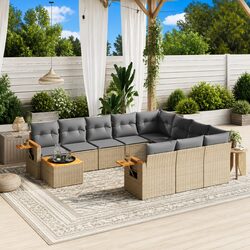 11-Piece Modular Beige Garden Sofa Set for Outdoor Spaces