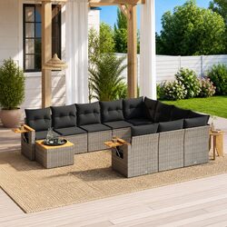 Premium 11 Piece Grey Garden Sofa Set with Cushions