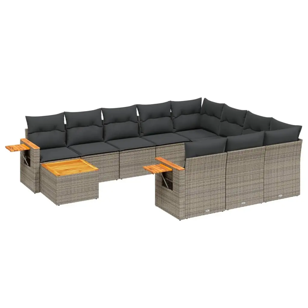 11 Piece Garden Sofa Set PE Rattan Acacia Wood Grey