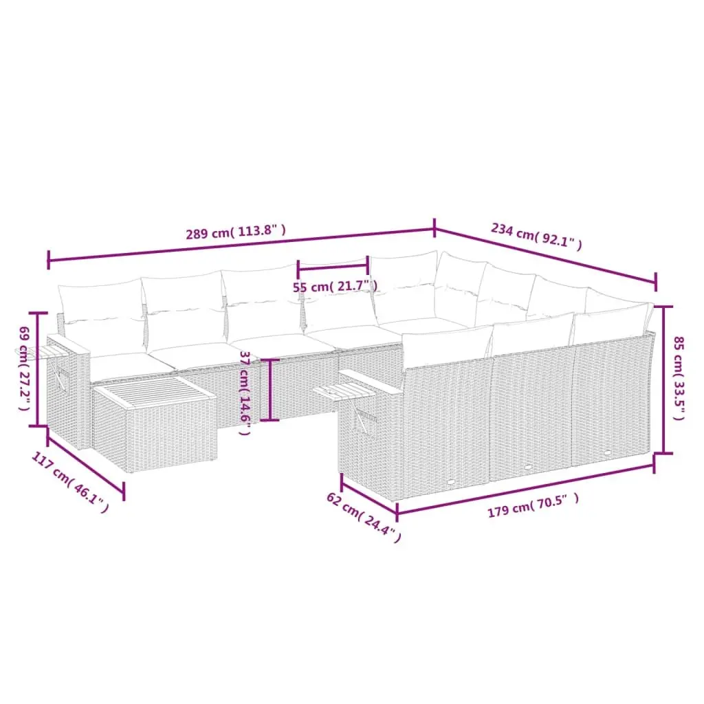 11 Piece Garden Sofa Set PE Rattan Acacia Wood Grey