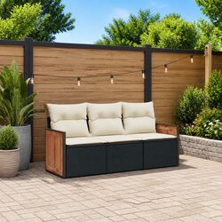 Durable 3 Piece Garden Sofa Set with Cushions in Black