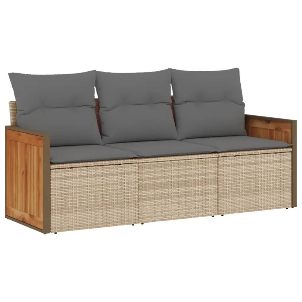 Beige Rattan 3 Piece Garden Sofa Set with Cushions