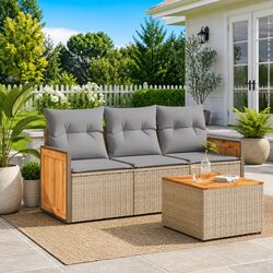 Sturdy 4 Piece Garden Sofa Set with Beige Cushions