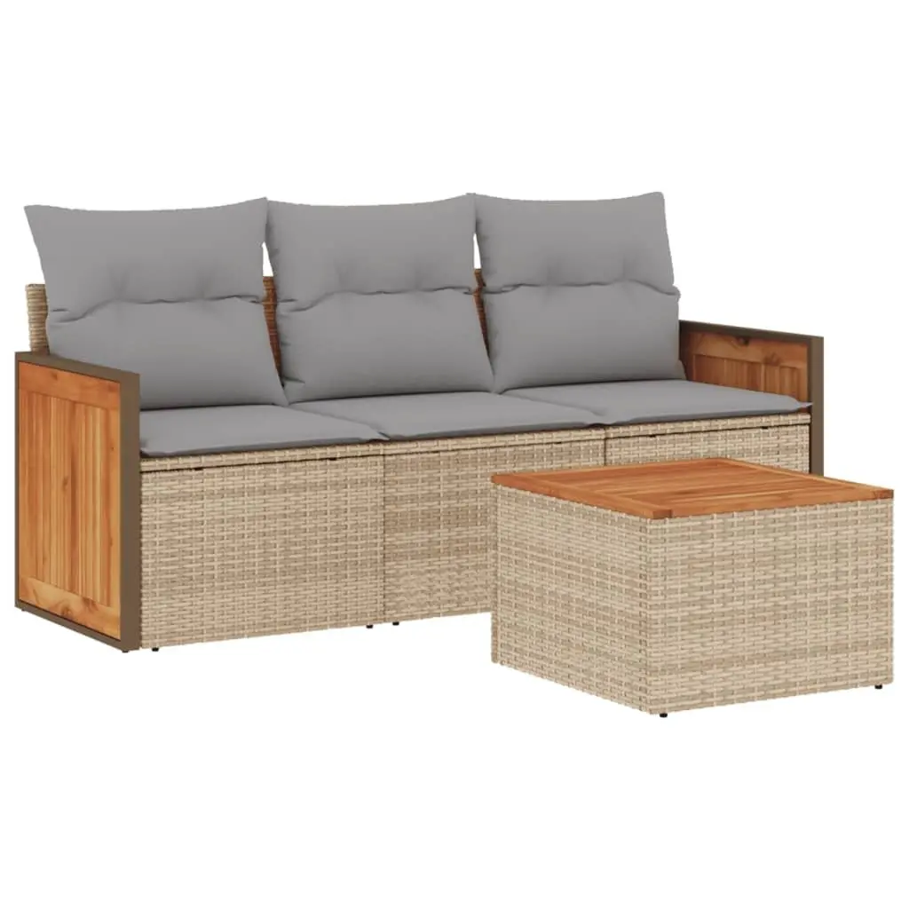 4 Piece Garden Sofa Set with Beige Cushions