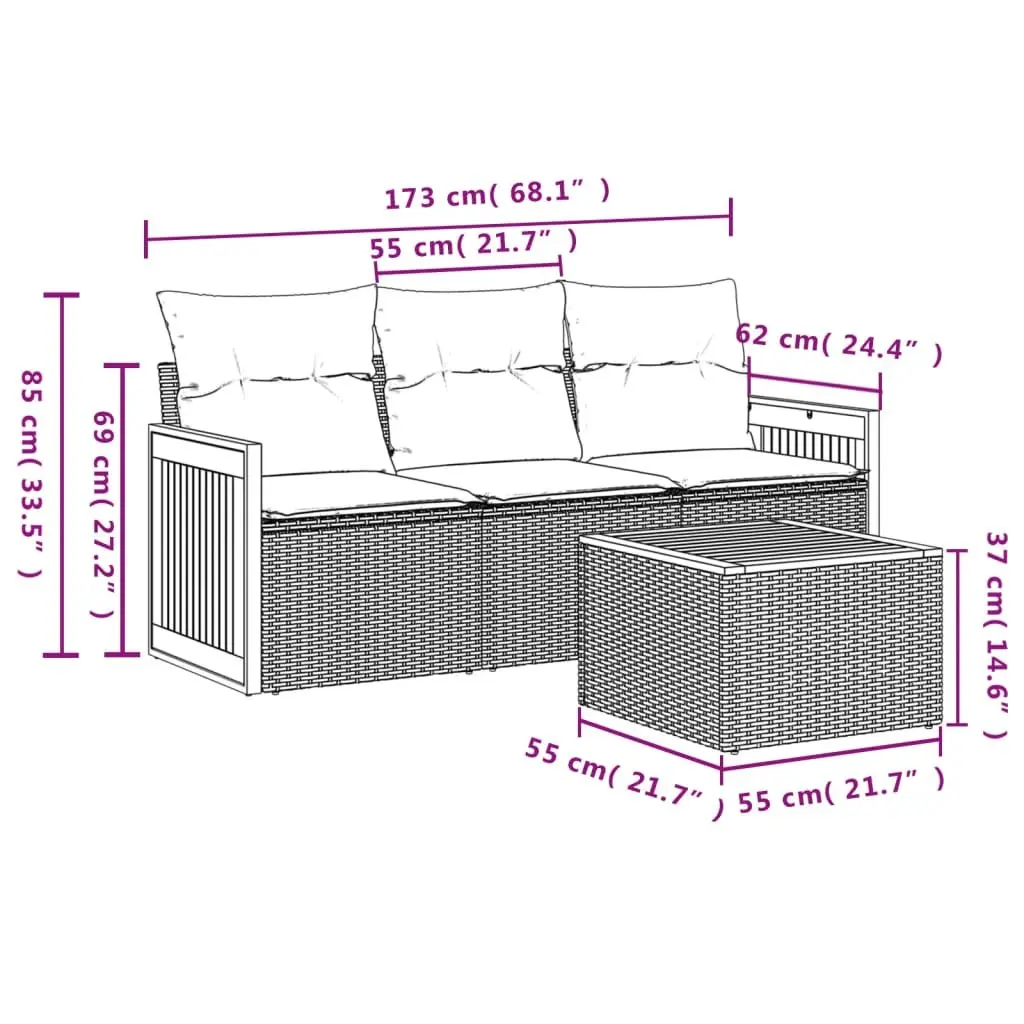 4 Piece Garden Sofa Set with Beige Cushions