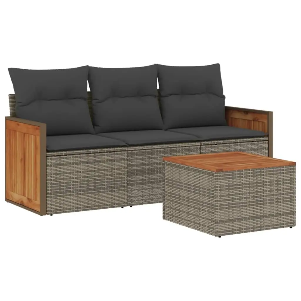 4 Piece Modular Garden Sofa Set with Grey Cushions