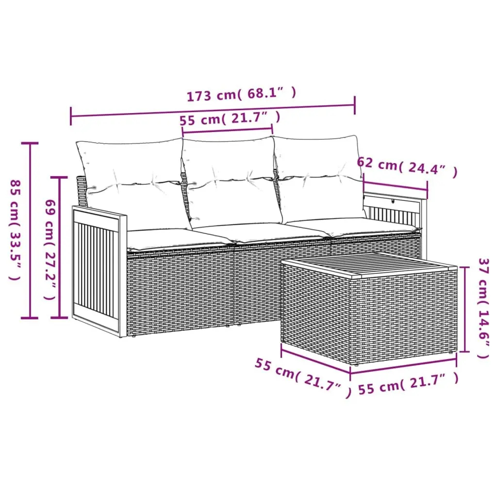 4 Piece Modular Garden Sofa Set with Grey Cushions