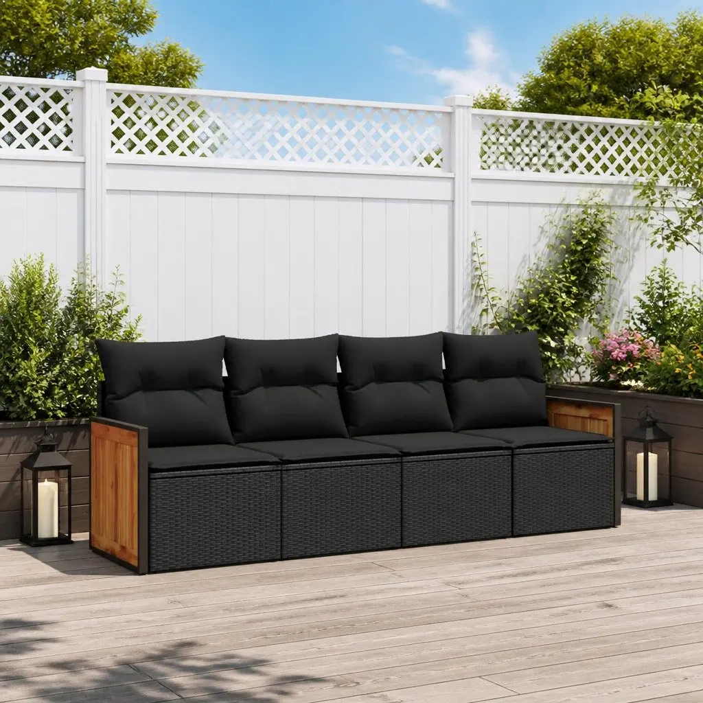 Black Poly Rattan 4 Piece Garden Sofa Set