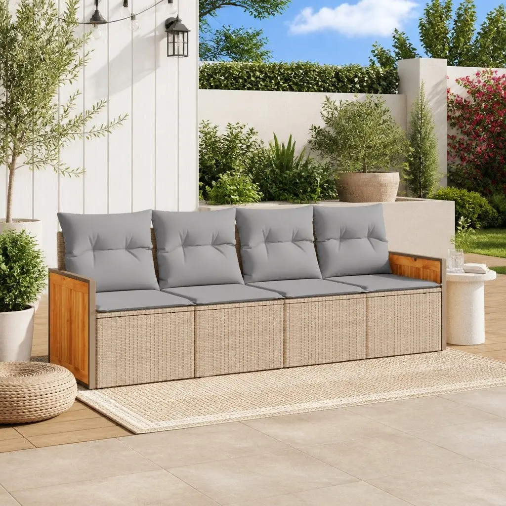 Beige 4 Piece Modular Garden Sofa Set with Cushions