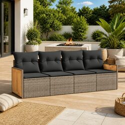 Durable 4 Piece Outdoor Sofa Set in Grey Poly Rattan