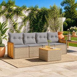 5 Piece Outdoor Garden Sofa Set with Beige Cushions