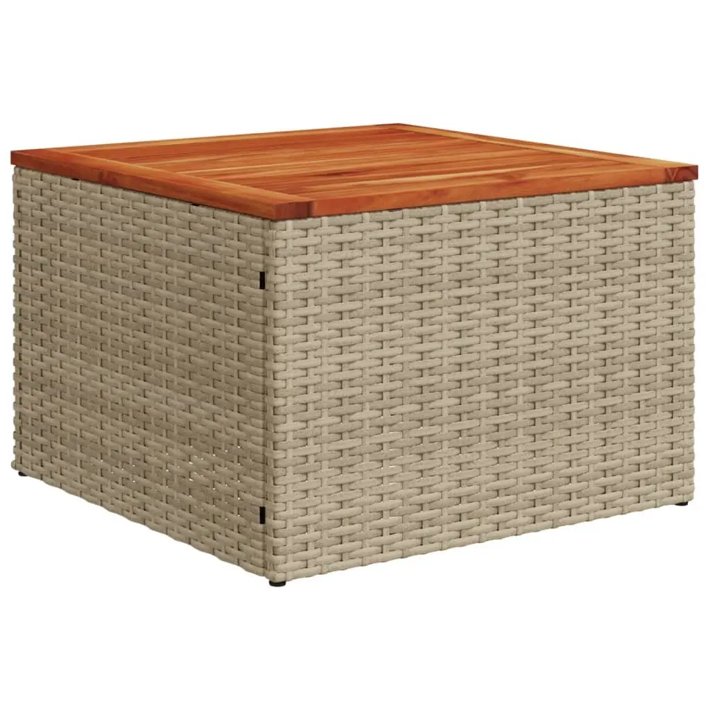 5 Piece Garden Sofa Set PE Rattan Modular Outdoor Furniture Acacia Wood Table Beige Cushions