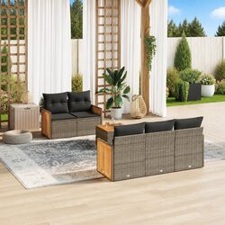 Durable 6-Piece Grey Garden Sofa Set with Cushions