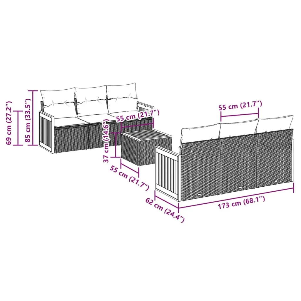 7 Piece Modular Garden Sofa Set with Cushions