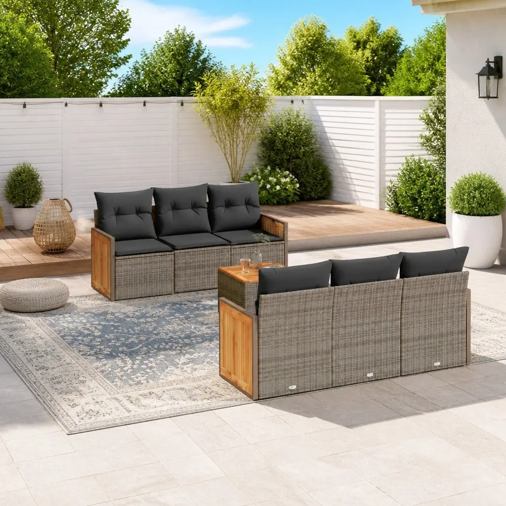 Garden Sofa Set Poly Rattan 7 Piece Outdoor Patio Furniture Grey with Cushions