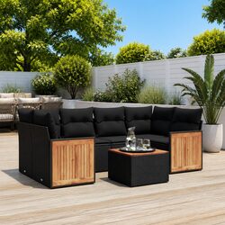 Sturdy 7 Piece Modular Black Rattan Outdoor Sofa Set