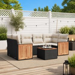 7-Piece Black Garden Sofa Set with Cushions for Outdoor Use