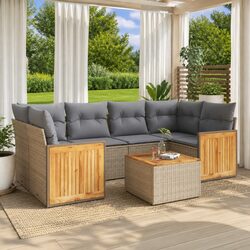 Beige 7 Piece Modular Garden Sofa Set with Cushions