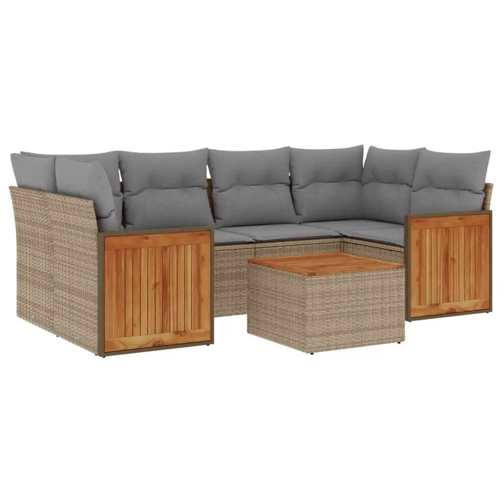 Beige 7 Piece Modular Garden Sofa Set with Cushions