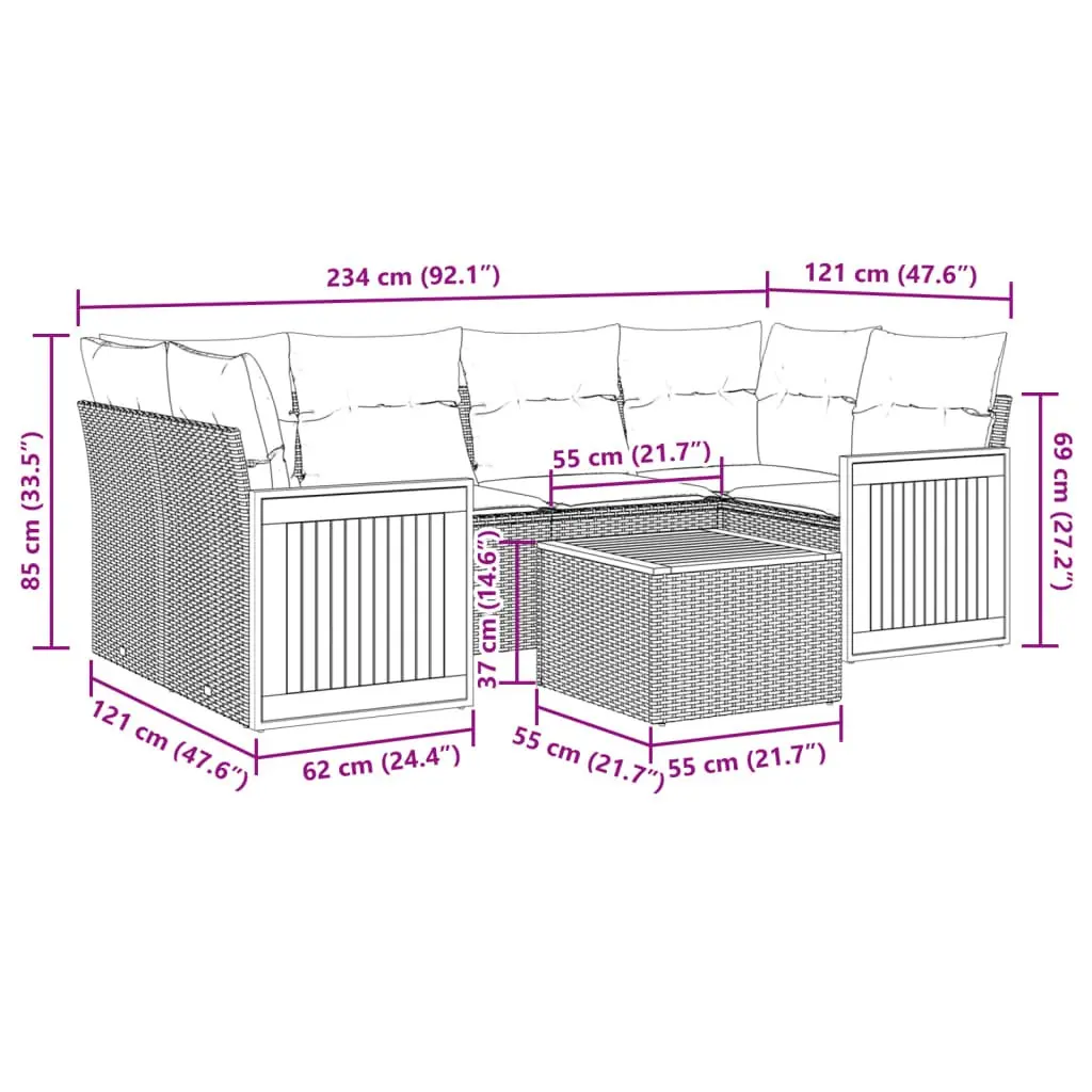 Modular 7 Piece Outdoor Sofa Set with Cushions in Grey