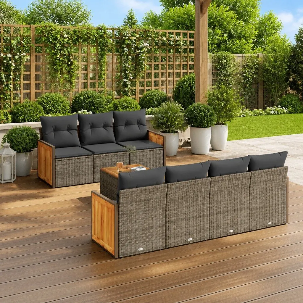 Garden Sofa Set PE Rattan 8 Piece Grey with Cushions