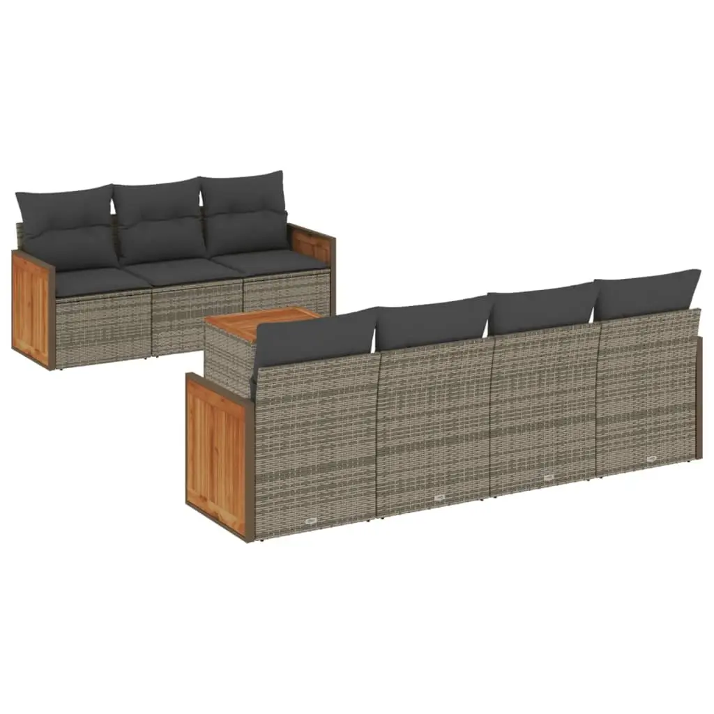 Garden Sofa Set PE Rattan 8 Piece Grey with Cushions
