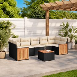 8-Piece Black Patio Sectional Sofa Set with Cushions